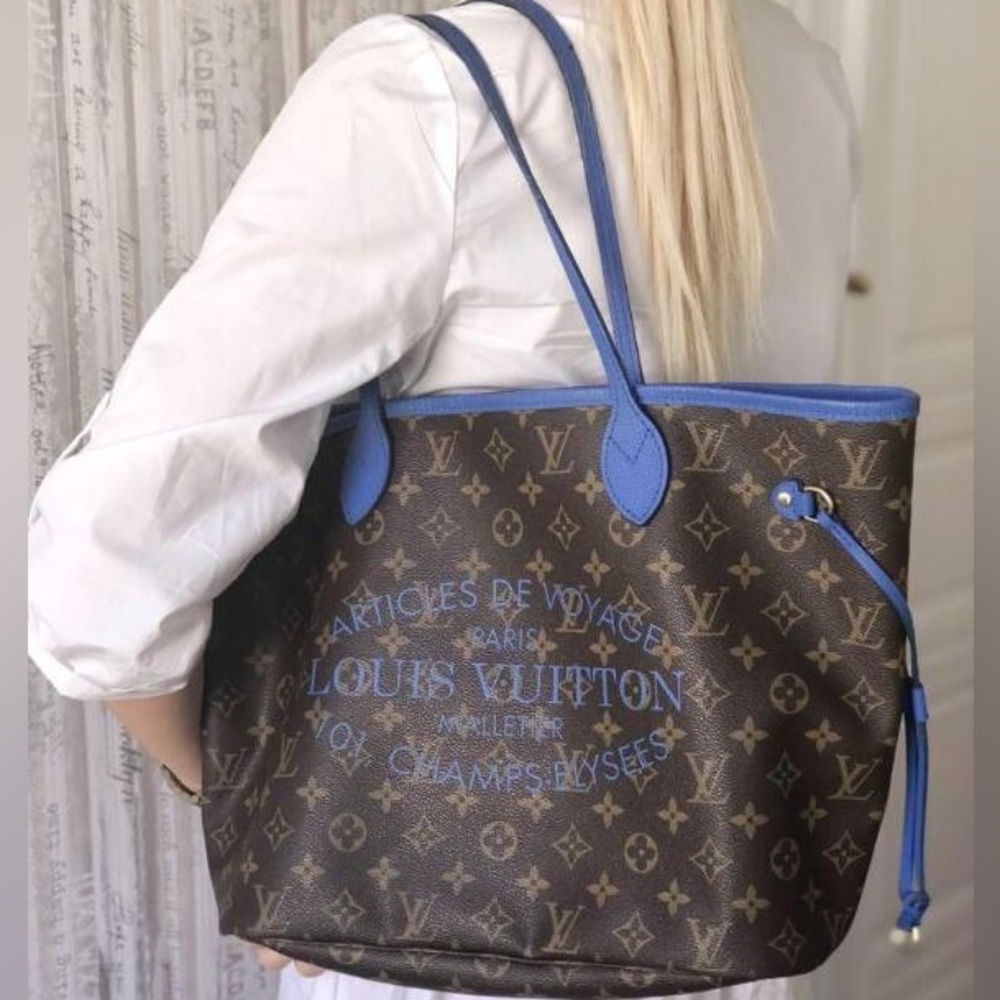 💎✨ BLUE MONOGRAM ✨💎 CANVAS IKAT FLOWER NEVERFULL MM